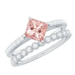 Solitaire Morganite and Diamond Ring Set