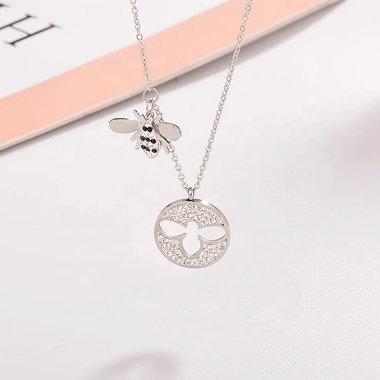 Sparkling Bee Medallion Necklace Rose, Yellow or White Gold Plating Cut Out Bee, SO CUTE!!!