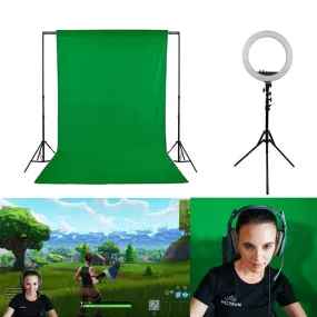 Spectrum Chroma Key Green Screen Pro Gaming 18" Ring Light Setup