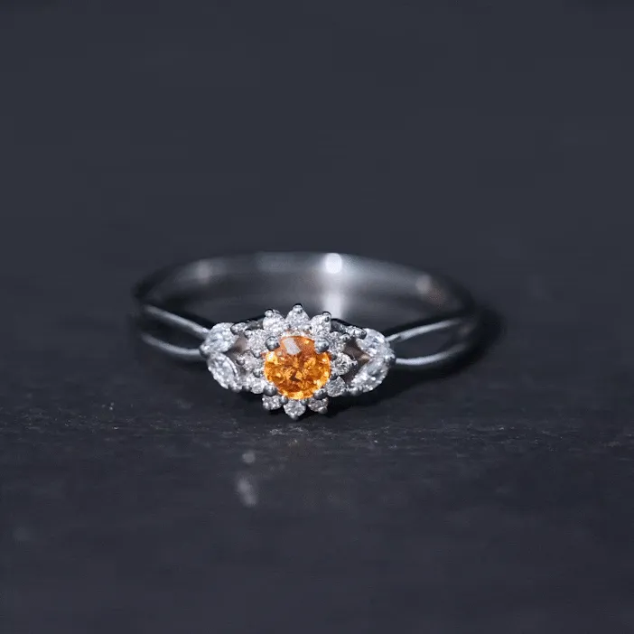 Split Shank Orange Sapphire Flower Engagement Ring with Diamond