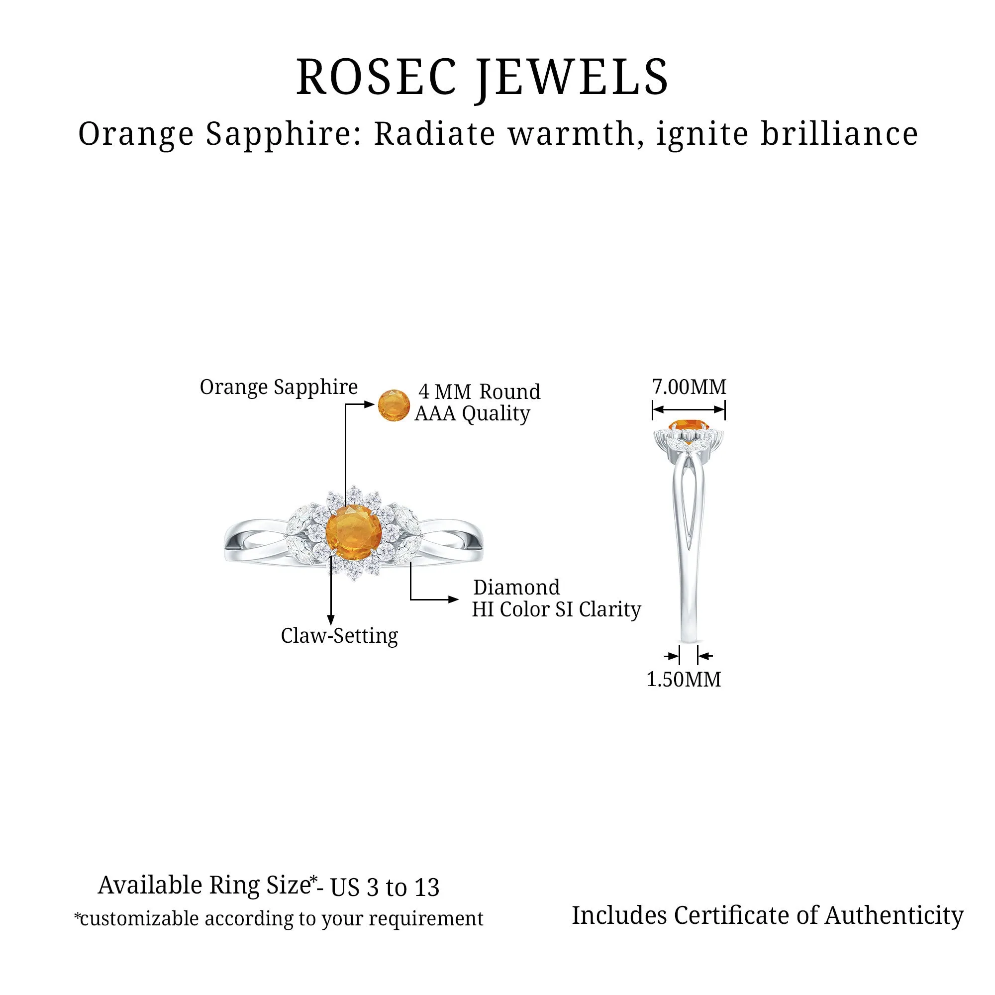 Split Shank Orange Sapphire Flower Engagement Ring with Diamond