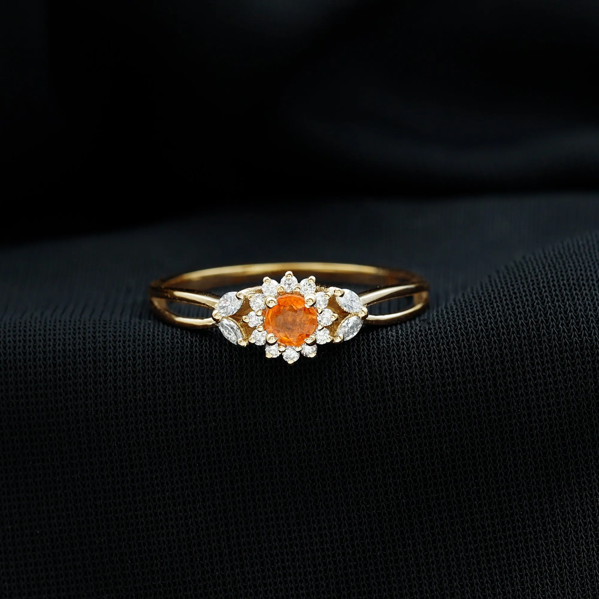 Split Shank Orange Sapphire Flower Engagement Ring with Diamond