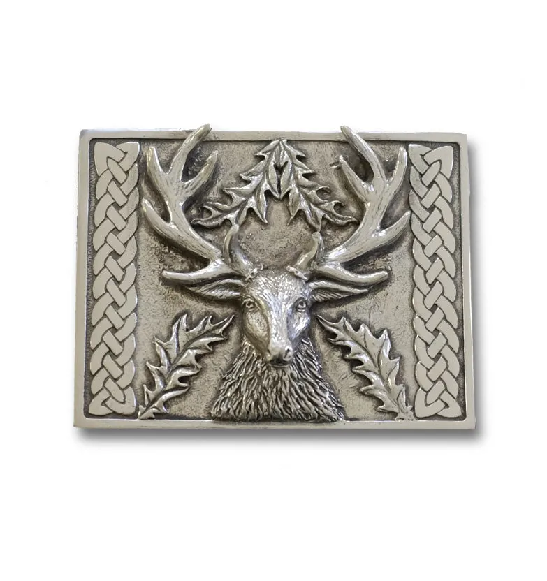 Stags Head Belt Buckle with Celtic Weave