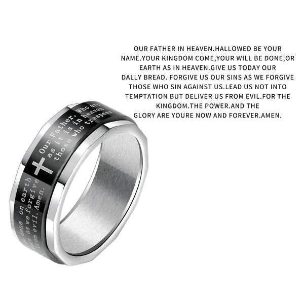 Stainless Steel Cross Lord's Prayer SPINNER Band Ring