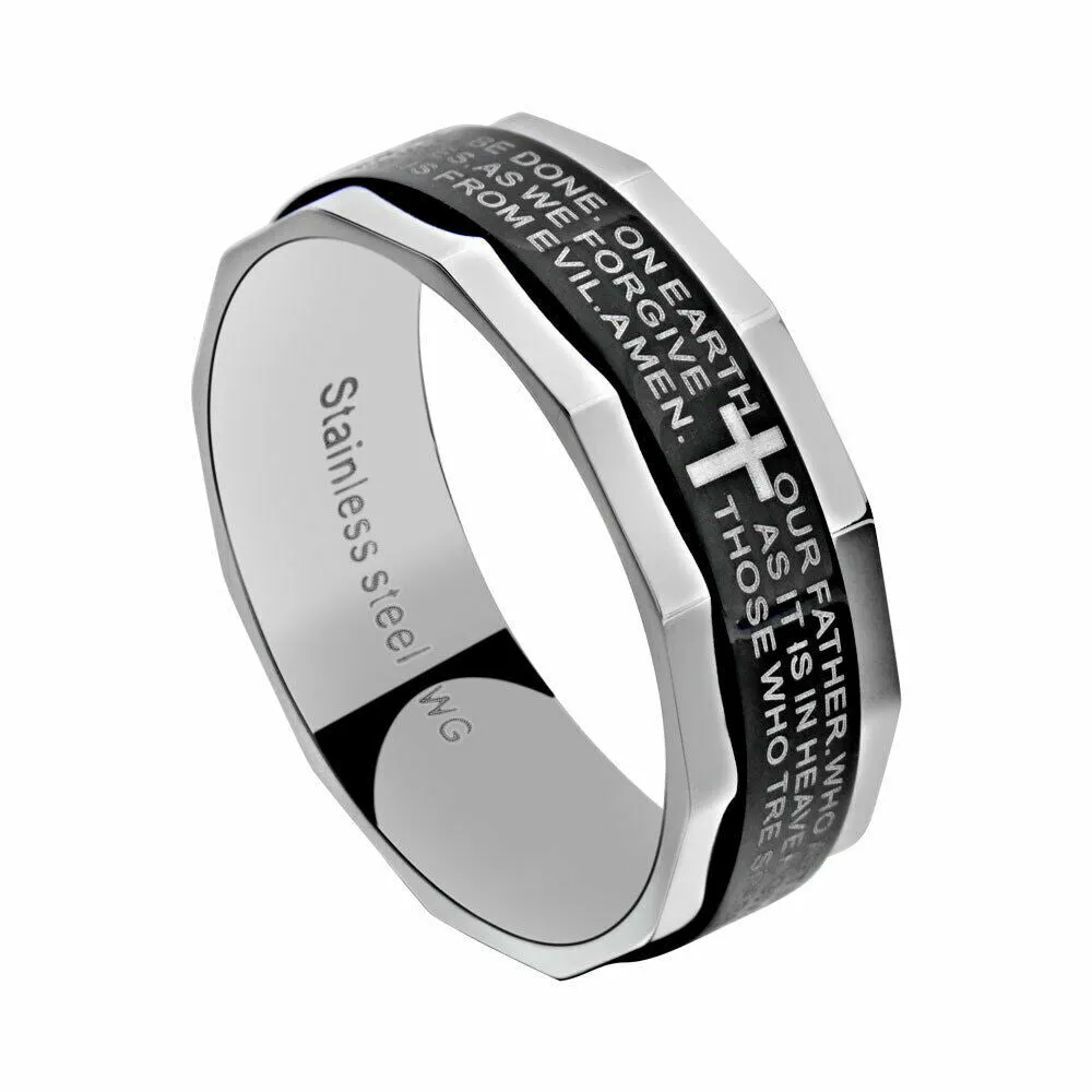 Stainless Steel Cross Lord's Prayer SPINNER Band Ring