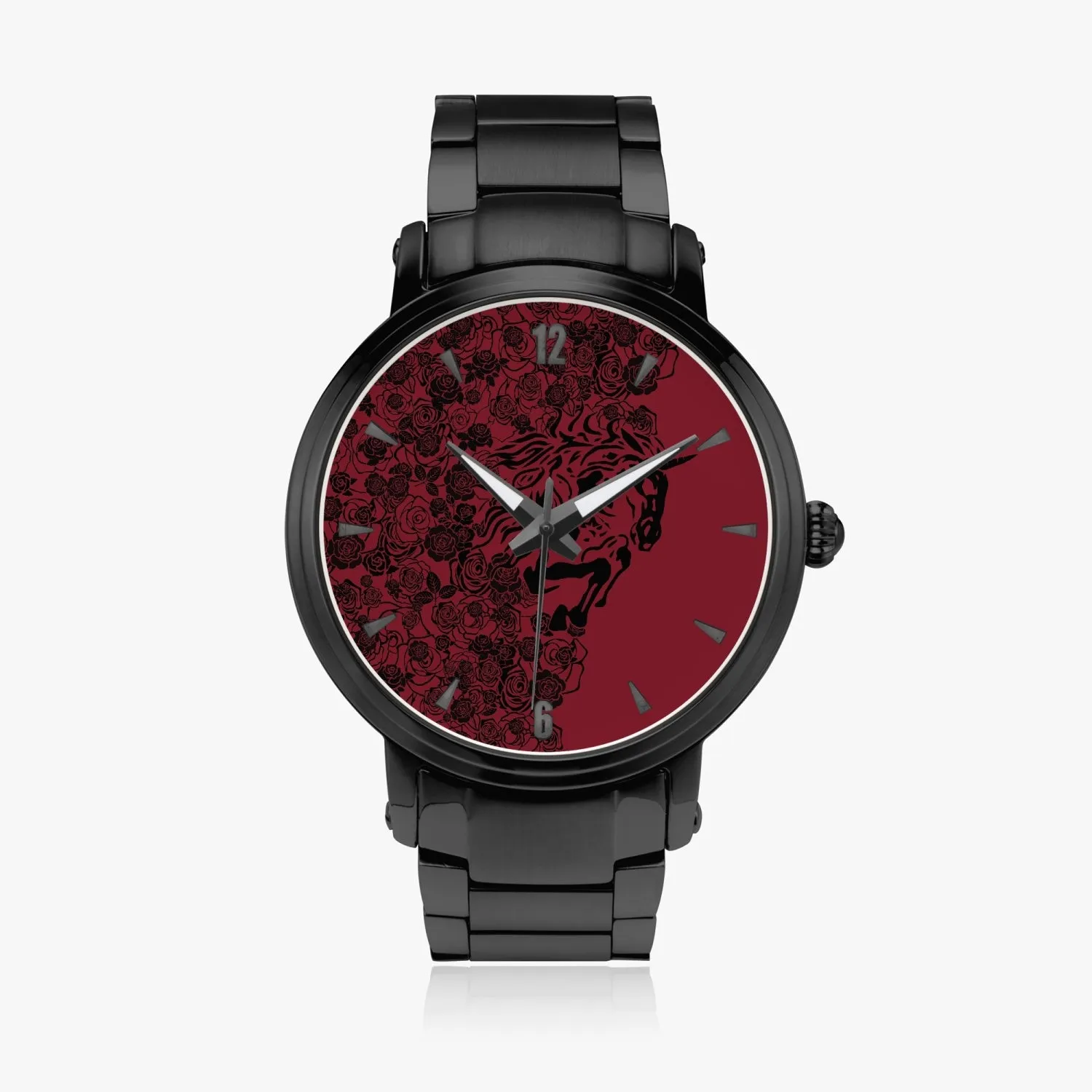 Stainless Steel Strap Automatic Watch [Mens] - Crimson BG_Black Roses