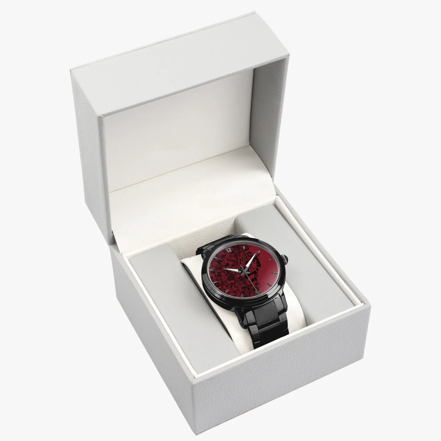 Stainless Steel Strap Automatic Watch [Mens] - Crimson BG_Black Roses