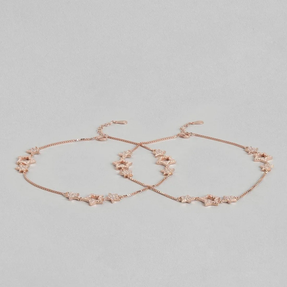 Star Cubic Zirconia Rose Gold Plated 925 Sterling Silver Anklet