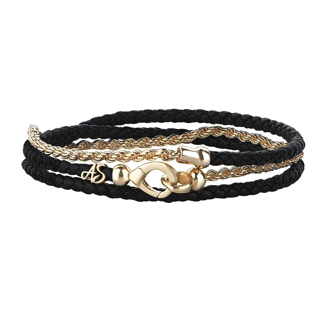 Statement Rope Chain & Leather Wrap Bracelet in Gold