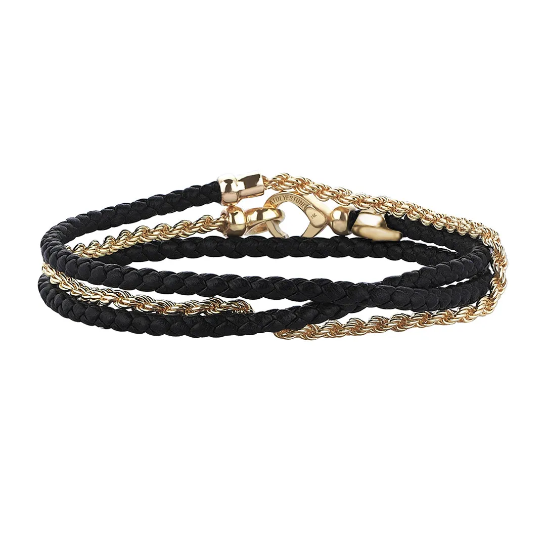 Statement Rope Chain & Leather Wrap Bracelet in Gold