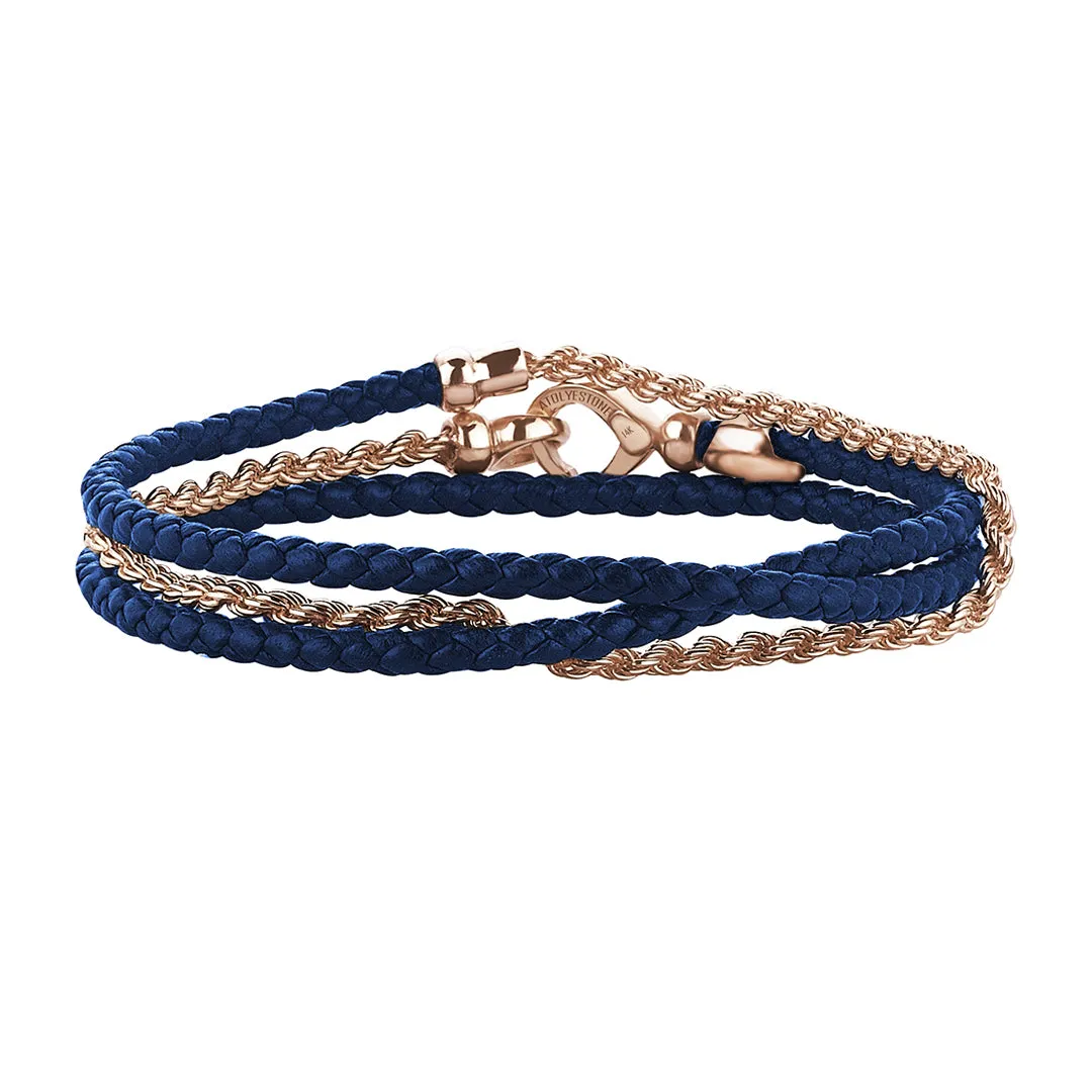 Statement Rope Chain & Leather Wrap Bracelet in Gold