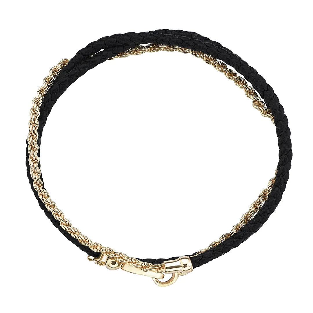 Statement Rope Chain & Leather Wrap Bracelet in Gold