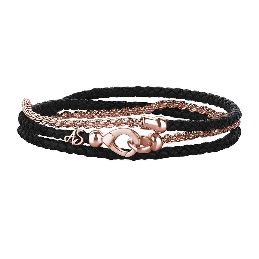 Statement Rope Chain & Leather Wrap Bracelet in Gold