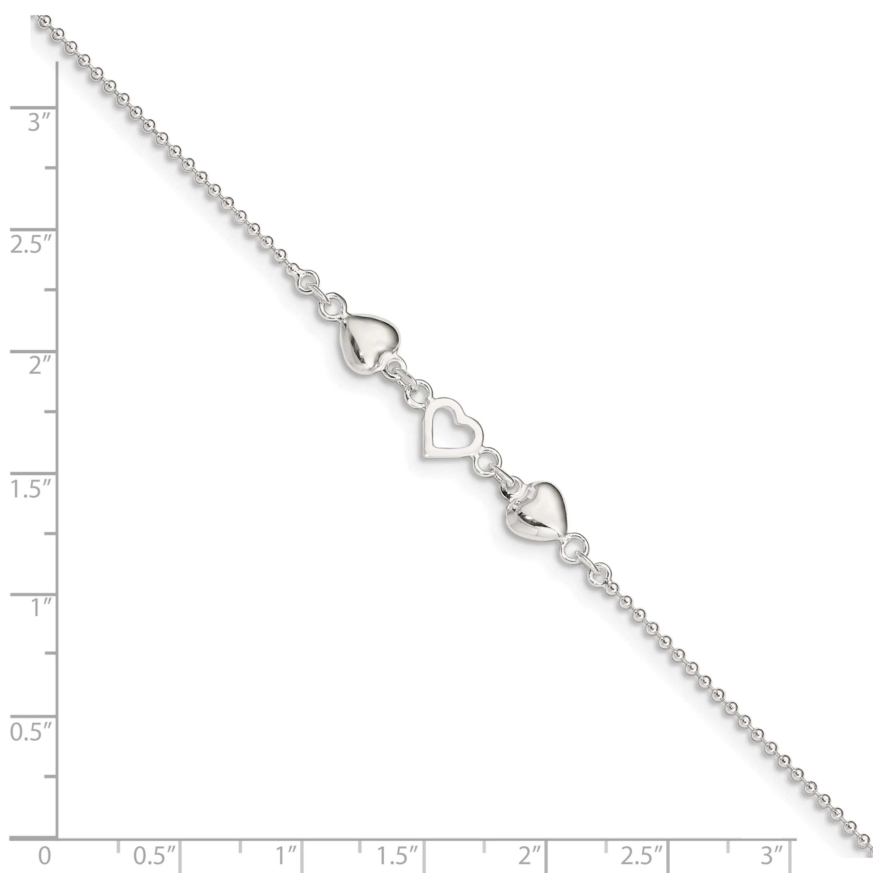 Sterling Silver 10inch Hearts Anklet