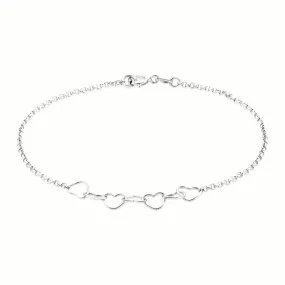 Sterling Silver 19cm Hearts Link Bracelet