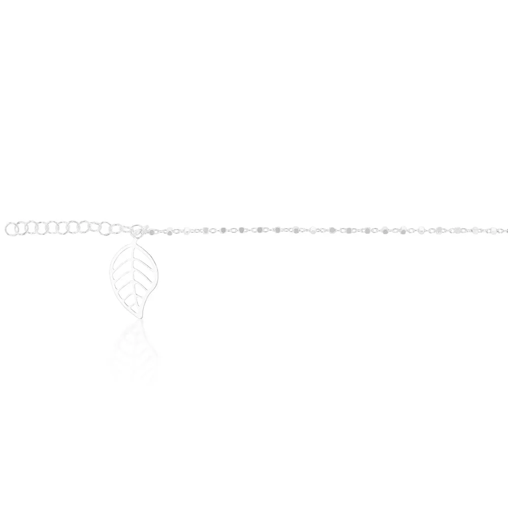 Sterling Silver 26cm Leaf Drop Anklet