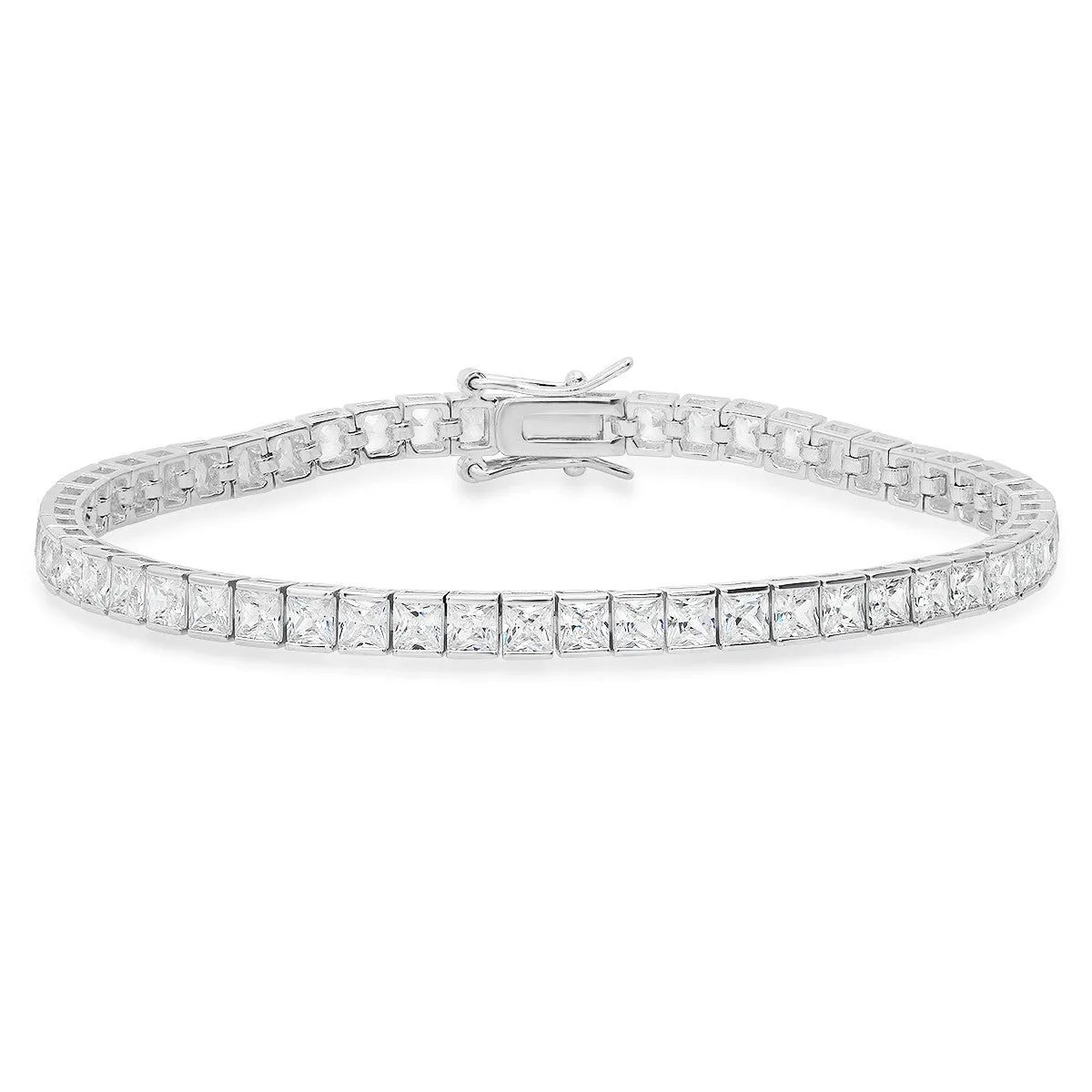 Sterling Silver 7.25" Princess-cut CZ Tennis Bracelet