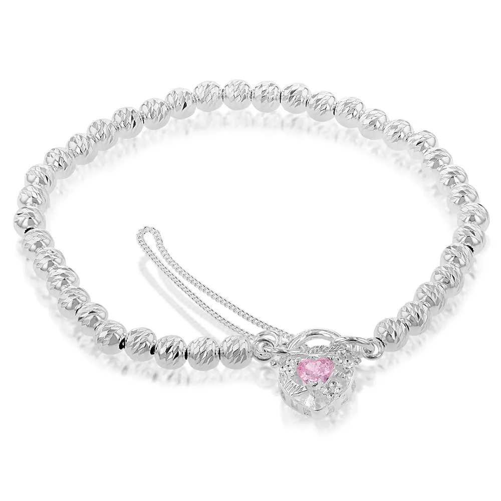 Sterling Silver Ball Chain 19cm Padlock Bracelet