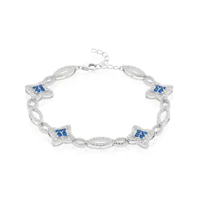 Sterling Silver Blue & White Cubic Ziconia Tennis Bracelet