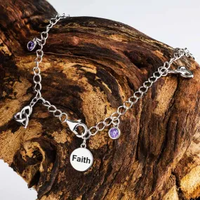 Sterling Silver Celtic Trinity Knot Amethyst Charm Bracelet