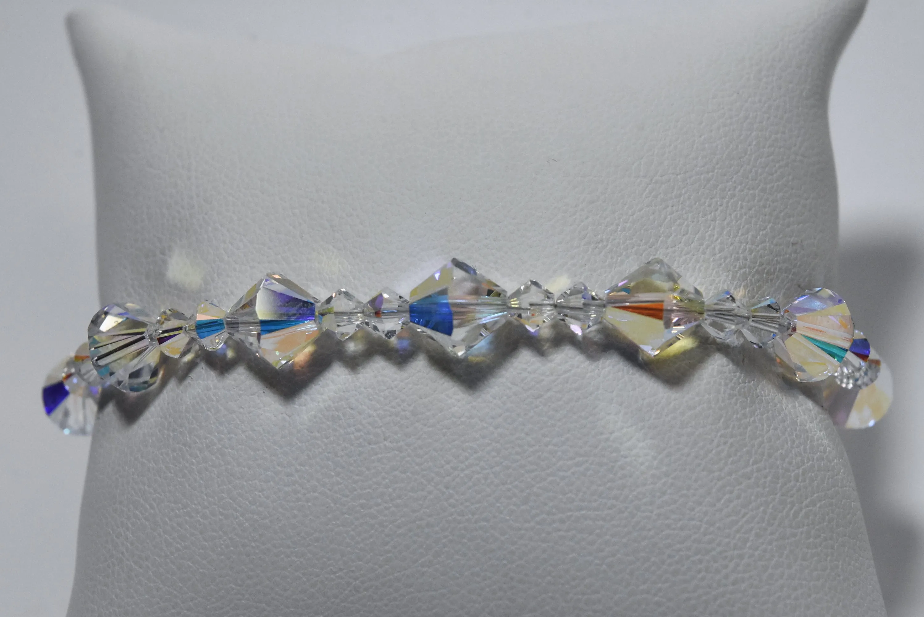 Sterling Silver Clasp and Extension Chain Iridescent Glass Beaded Bracelet