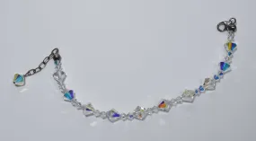 Sterling Silver Clasp and Extension Chain Iridescent Glass Beaded Bracelet