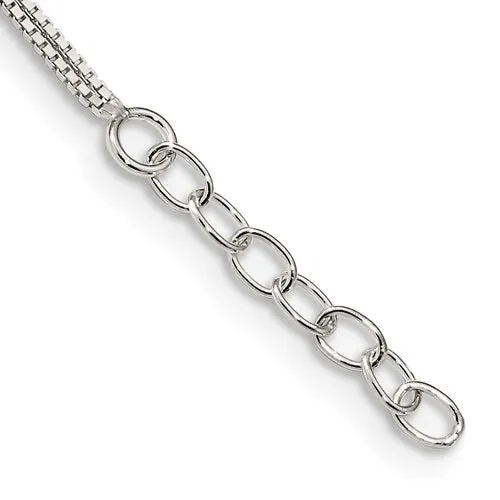 Sterling Silver Double Strand 9" Beaded Box Chain Anklet