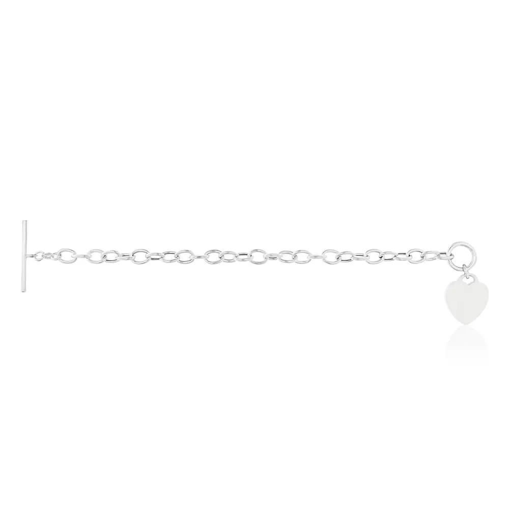 Sterling Silver Fancy Heart Charm T Bar Bracelet