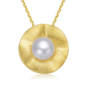 Sterling Silver Gold Plated with Genuine Freshwater Pearl Curvy Pendant Necklace