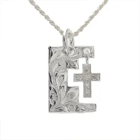 Sterling Silver Hawaiian Scroll Cross with CZ and Side Plate Pendant (Chain Sold Separately)