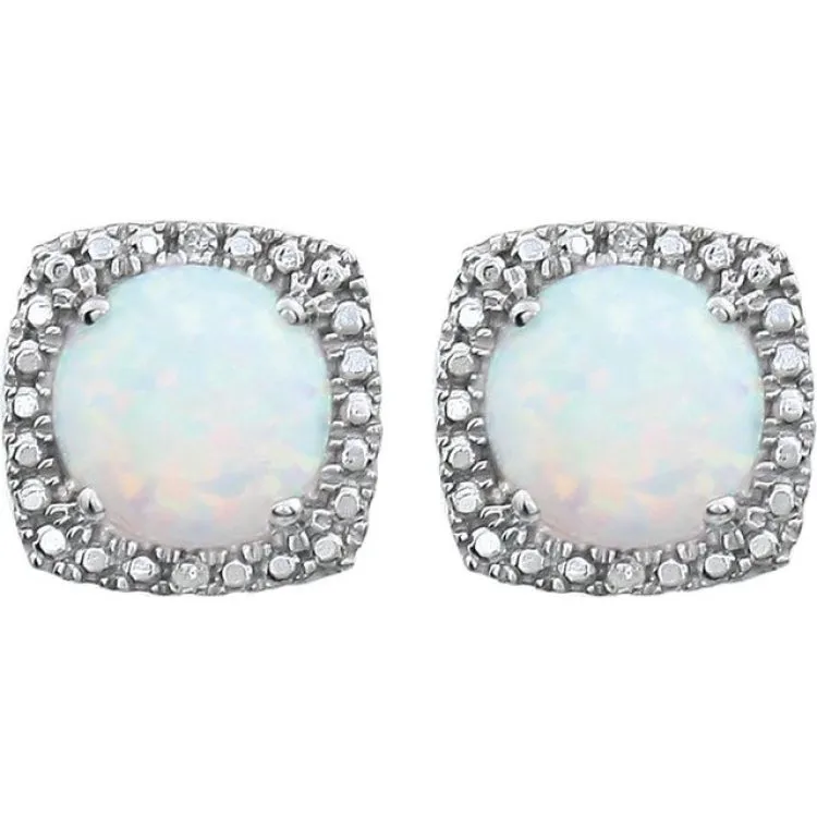 Sterling Silver Lab-Grown Opal & .015 CTW Natural Diamond Earrings