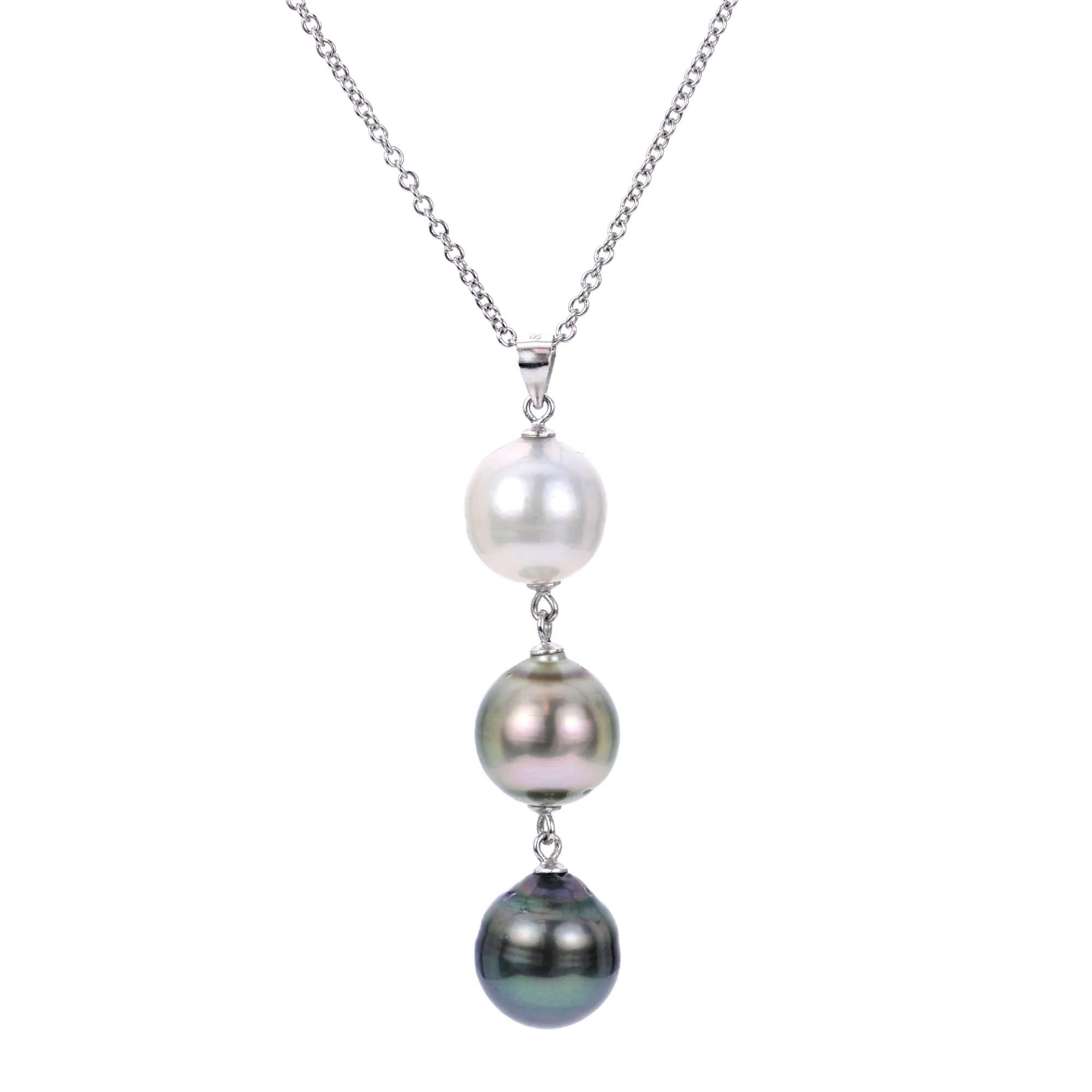 Sterling Silver Multi-Color Pearl Pendant with 12 - 13 mm South Sea & Tahitian Pearls