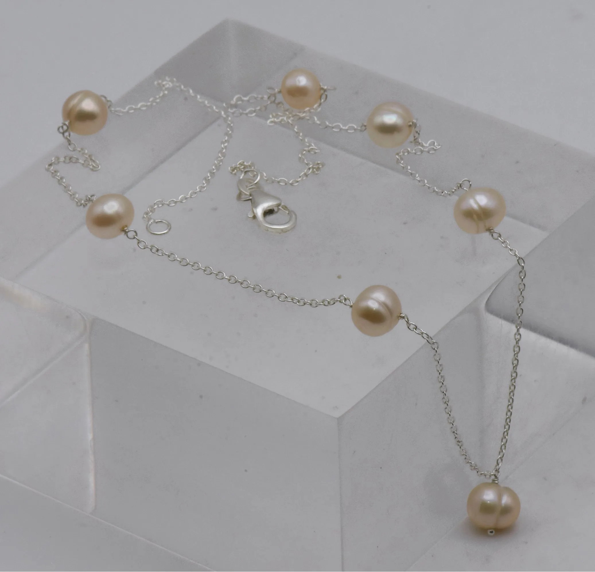 Sterling Silver Pearl Station Necklace - 18"