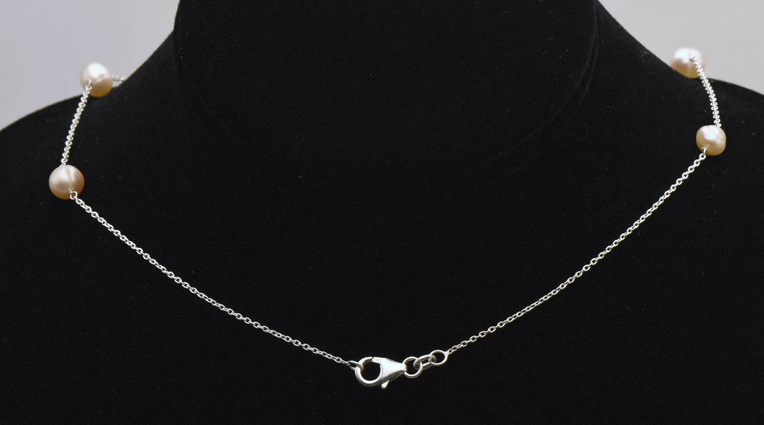 Sterling Silver Pearl Station Necklace - 18"