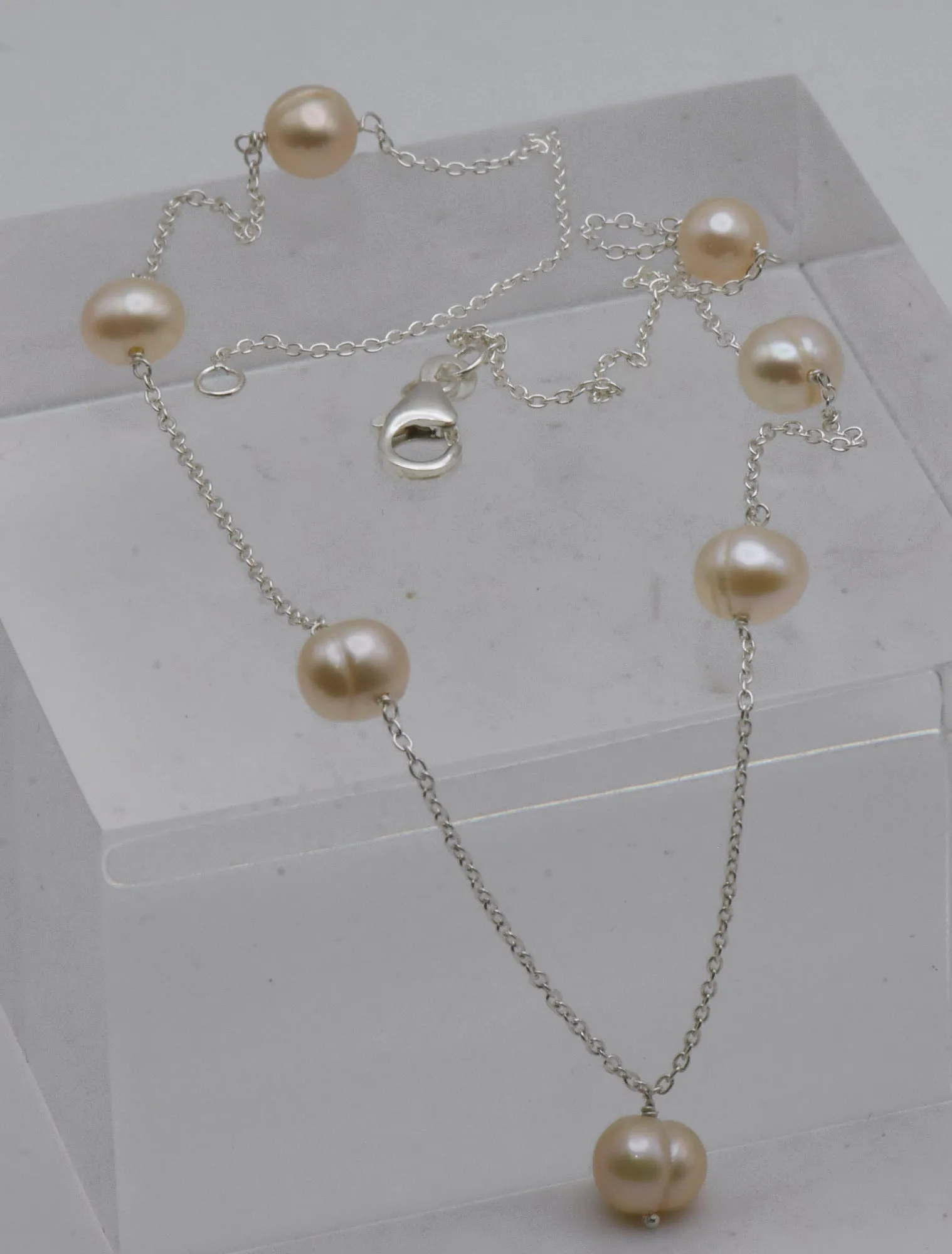 Sterling Silver Pearl Station Necklace - 18"