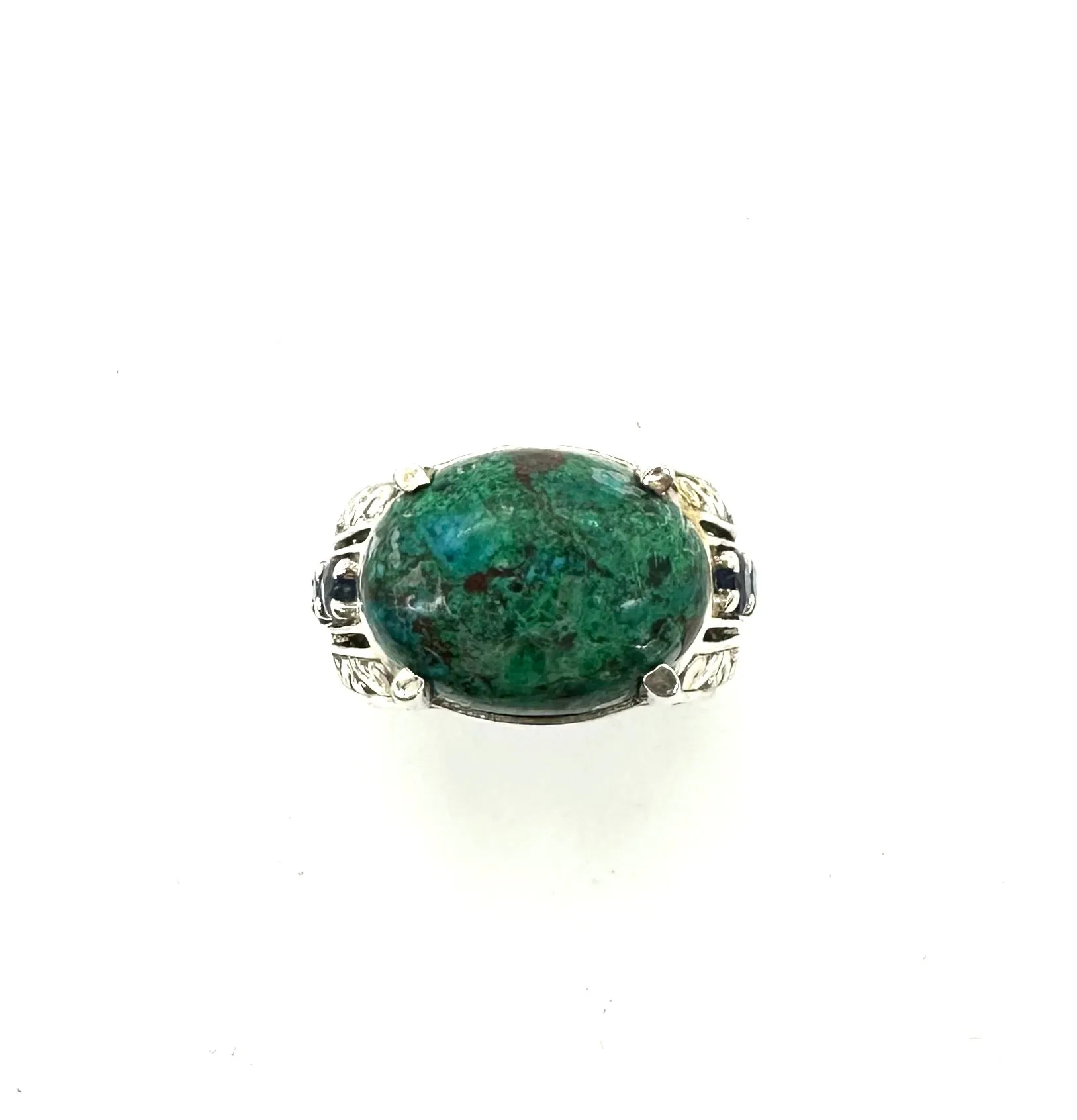 Sterling Silver Turquoise Cabochon & Sapphire Ring