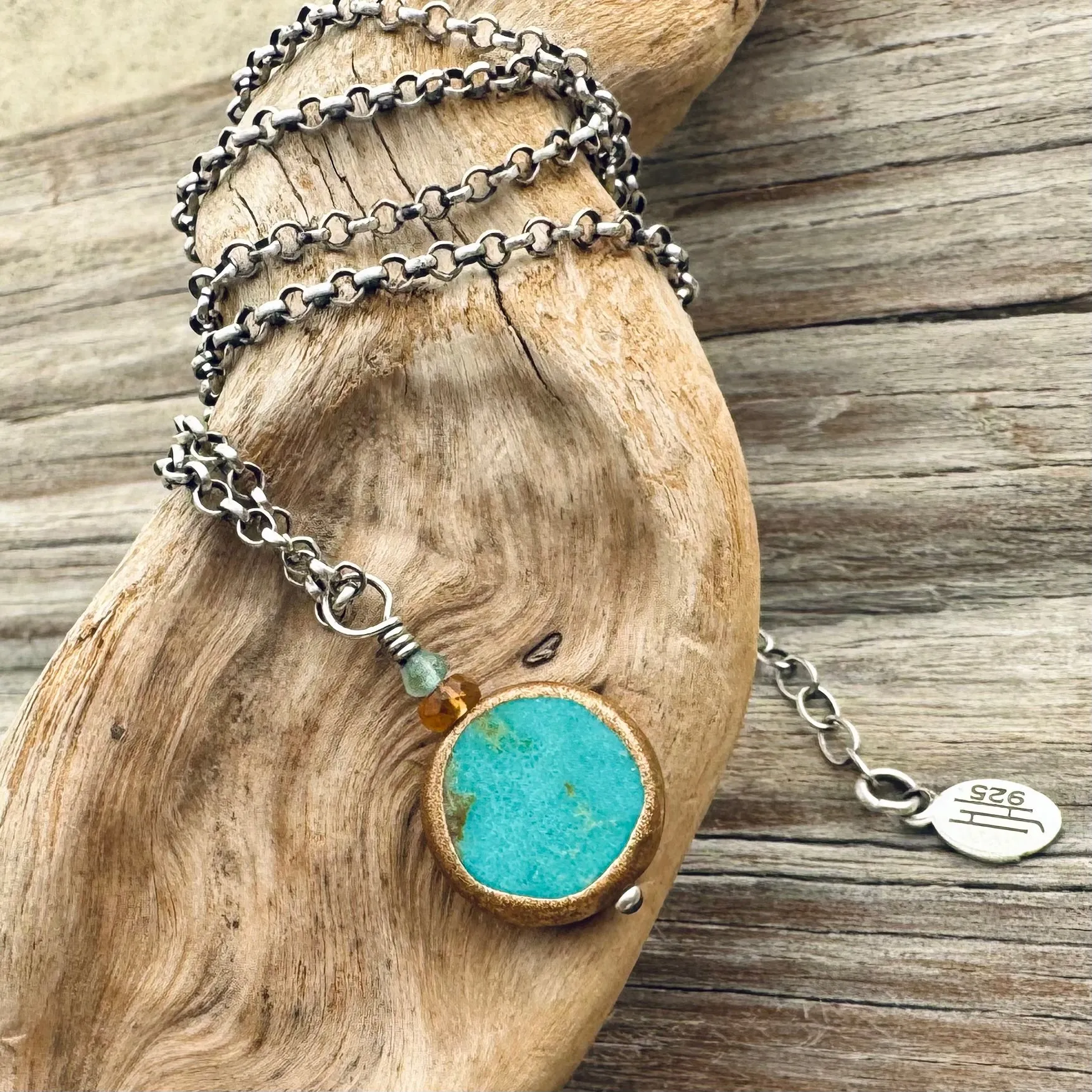 Sterling Silver Turquoise, Mandarin Garnet, & Aquamarine Necklace