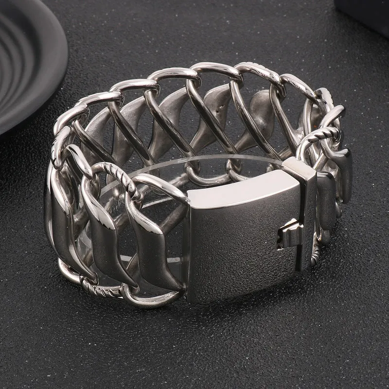 Stylish Men's Titanium Steel Bracelet with Personalized 8-Character Infinite Symbol and Wide Sides