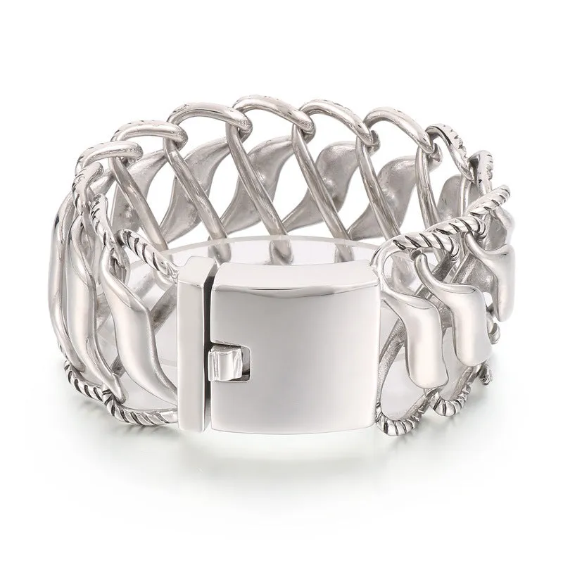 Stylish Men's Titanium Steel Bracelet with Personalized 8-Character Infinite Symbol and Wide Sides