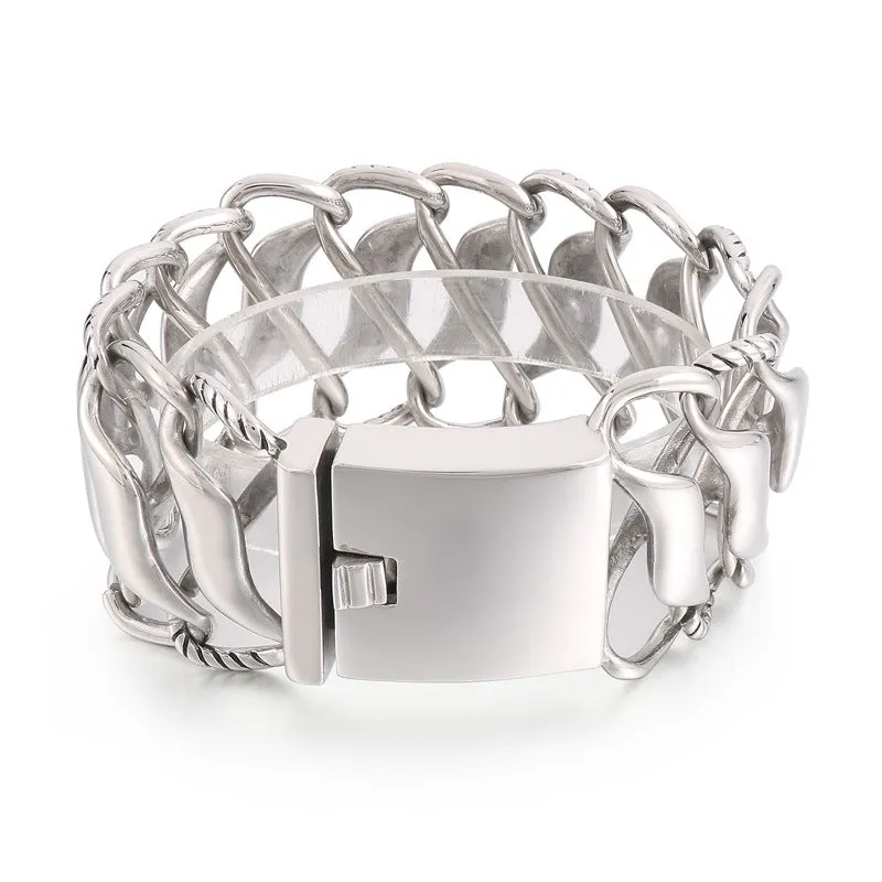 Stylish Men's Titanium Steel Bracelet with Personalized 8-Character Infinite Symbol and Wide Sides