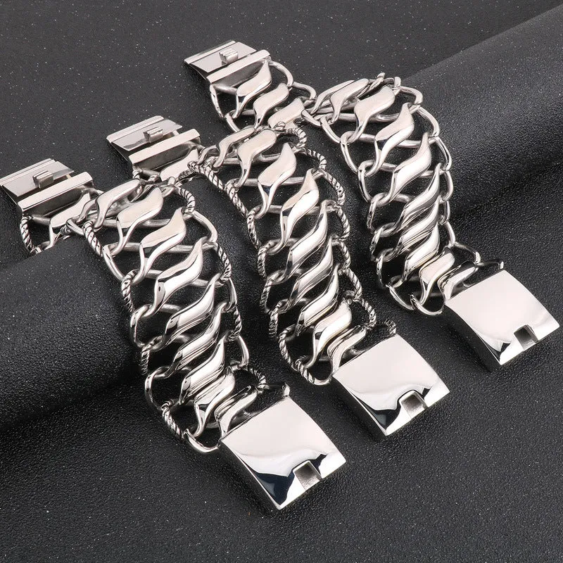 Stylish Men's Titanium Steel Bracelet with Personalized 8-Character Infinite Symbol and Wide Sides