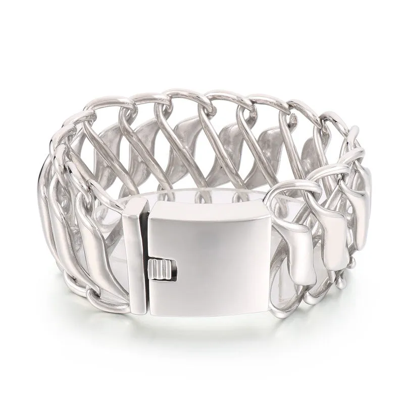 Stylish Men's Titanium Steel Bracelet with Personalized 8-Character Infinite Symbol and Wide Sides