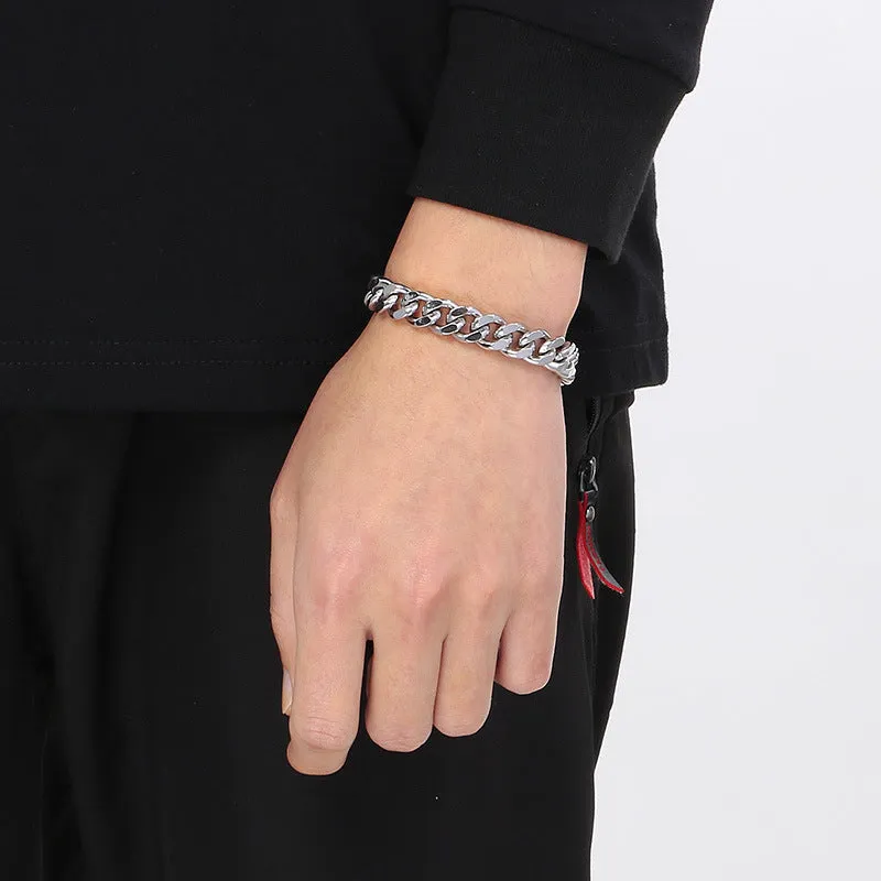 Stylish Stainless Steel Side Chain Bracelet for Men - Trendy Titanium Hip-Hop Accessory