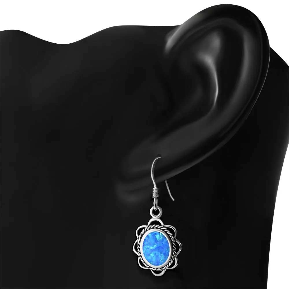 Synthetic Blue Opal Sterling Silver Earrings