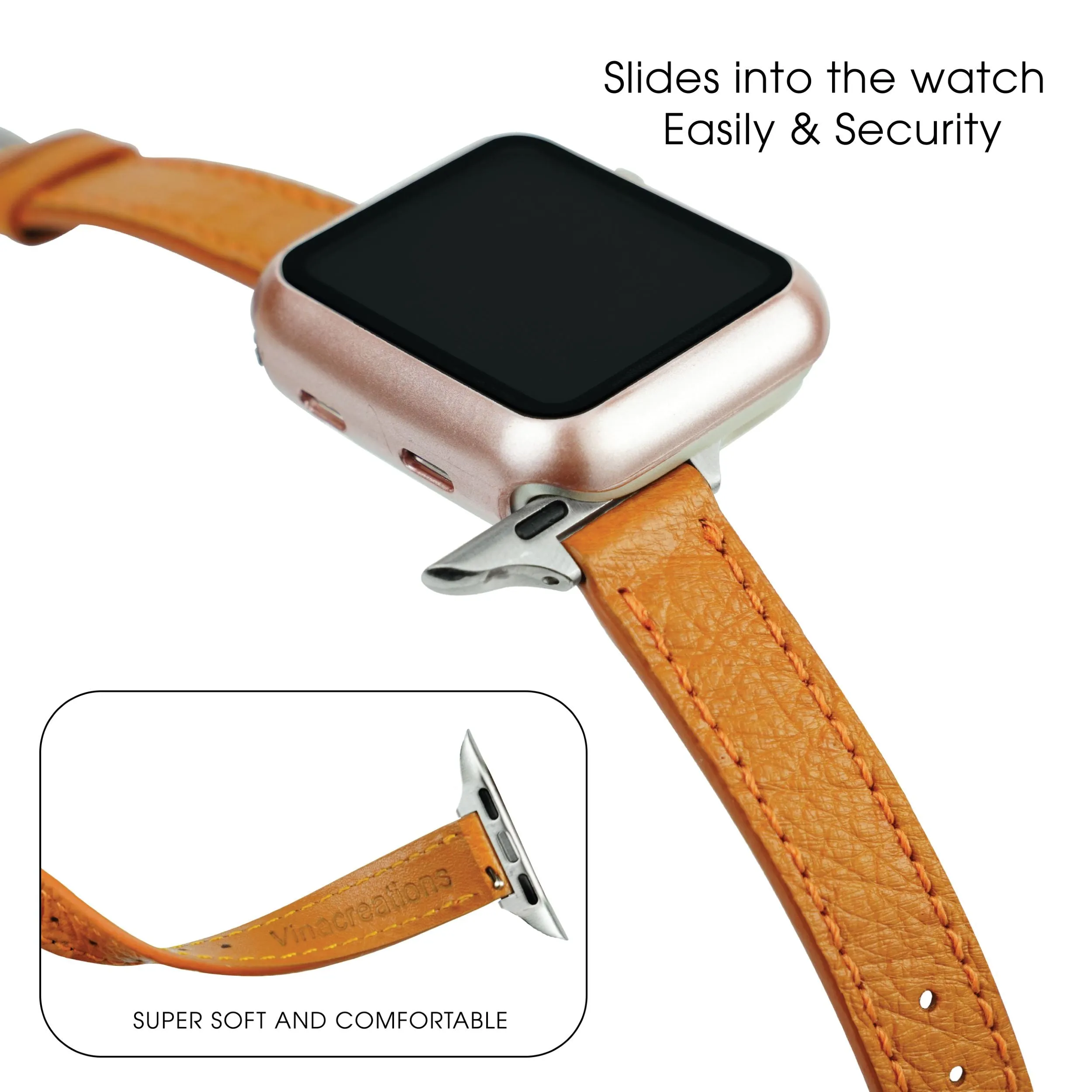 Tan Flat Ostrich Leather Band Compatible Apple Watch Iwatch 44mm Screen Protector Case Silver Adapter Replacement Strap For Smartwatch Series 4 5 6 SE Leather Handmade AW-182S-W-44MM