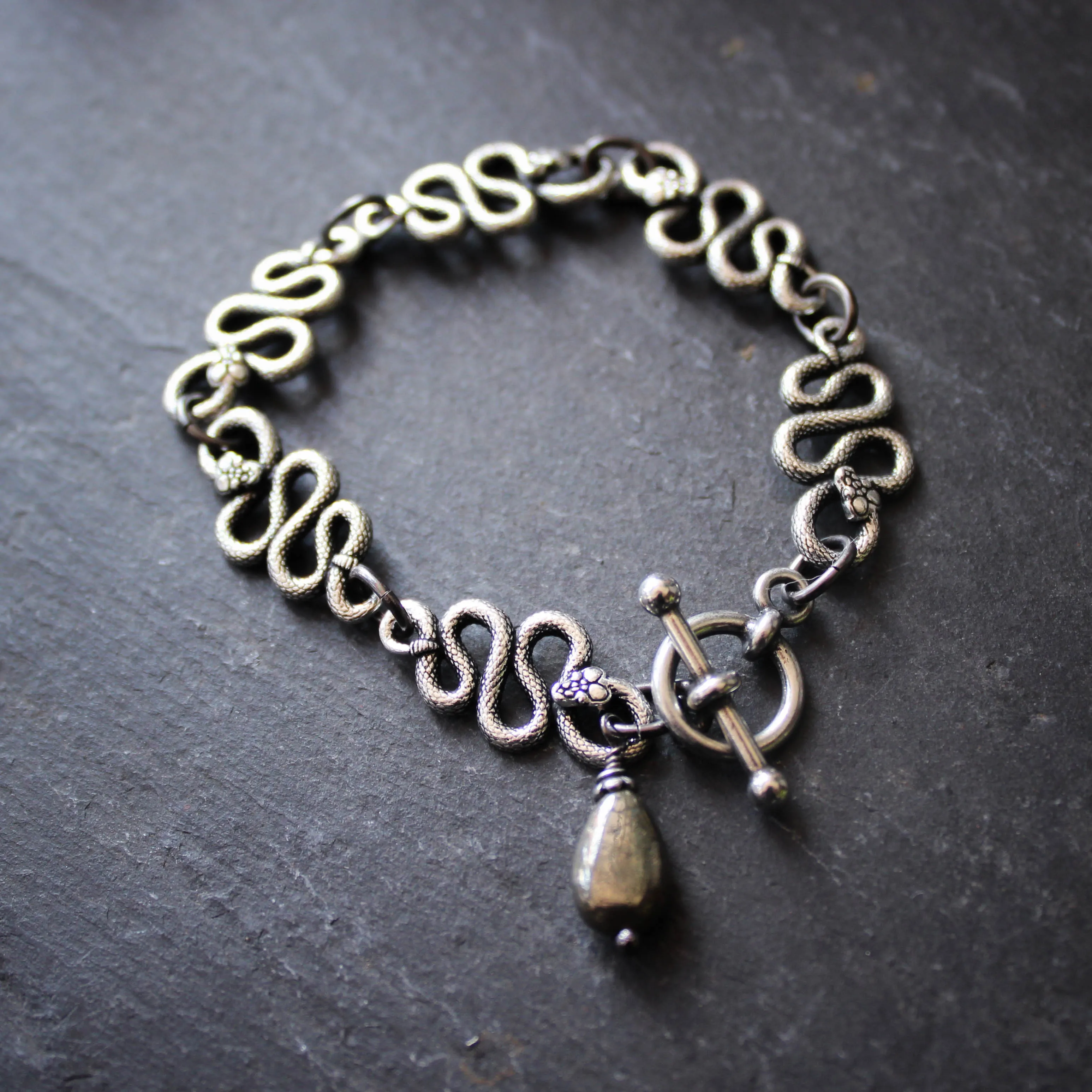 Tangle of Rattlesnakes Bracelet in Silver Plate with Pyrite.