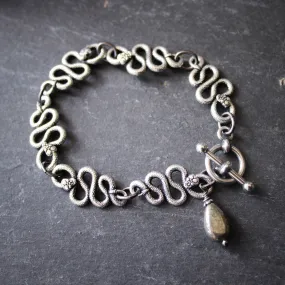 Tangle of Rattlesnakes Bracelet in Silver Plate with Pyrite.