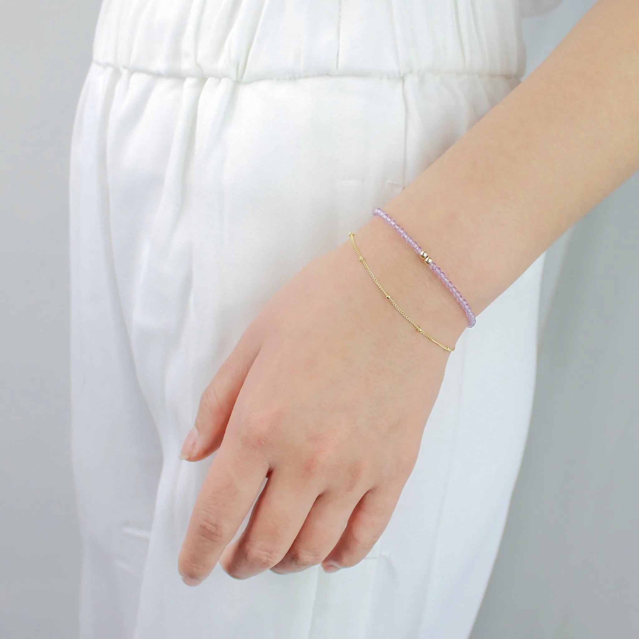 Tiny Amethyst Double Chain Bracelet