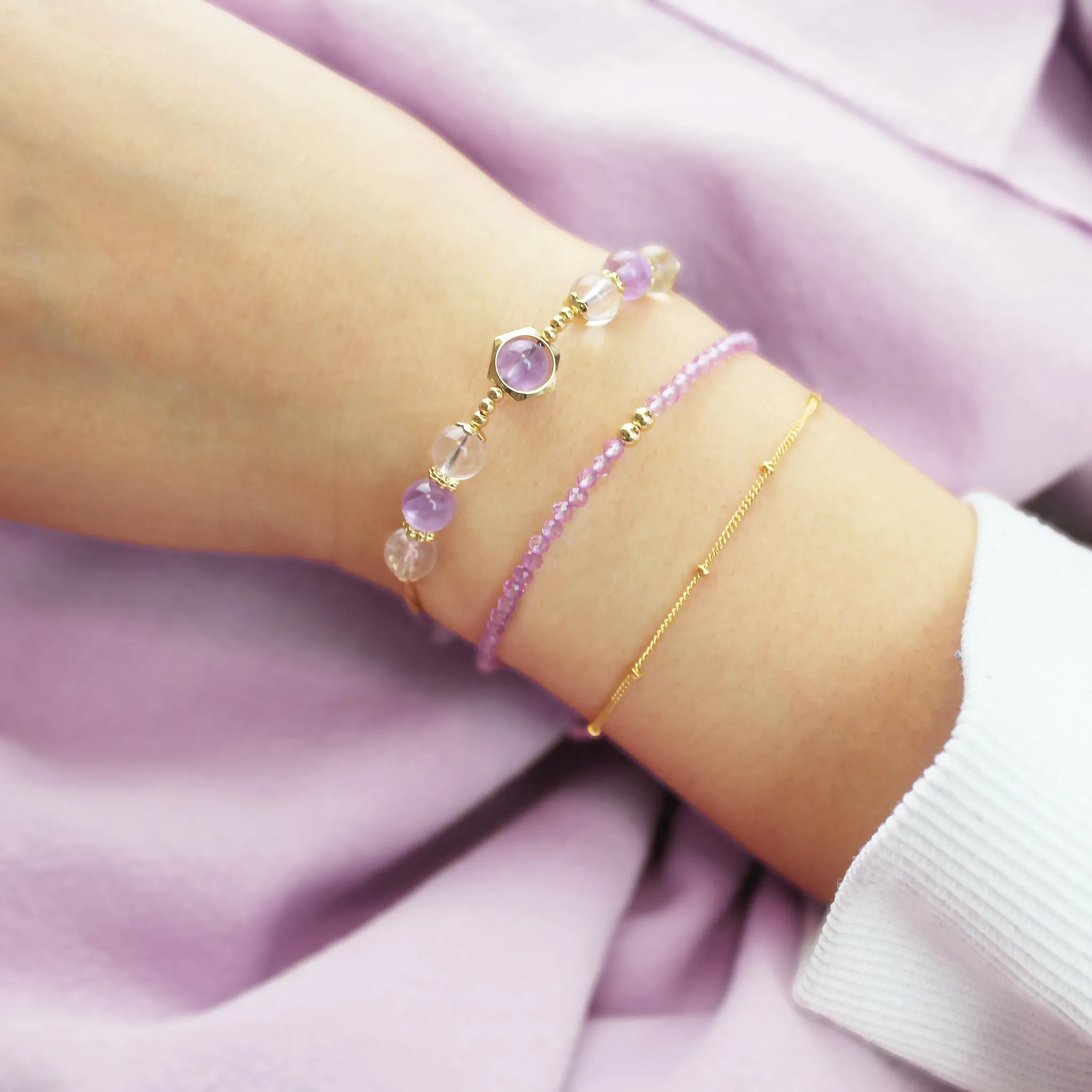 Tiny Amethyst Double Chain Bracelet