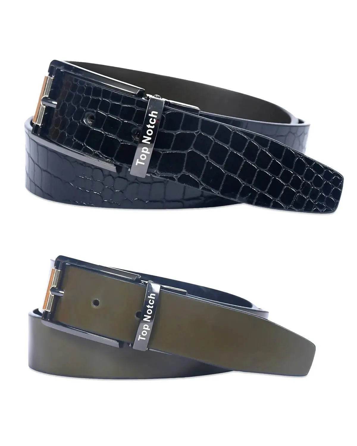 Top Notch Leather Belt for Men Colour - Black Croco / Olive Reversible Italian Belt (TP0022)